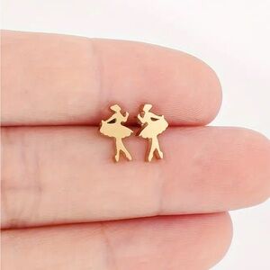 Gold Ballet Dancer Stainless Steel Earrings